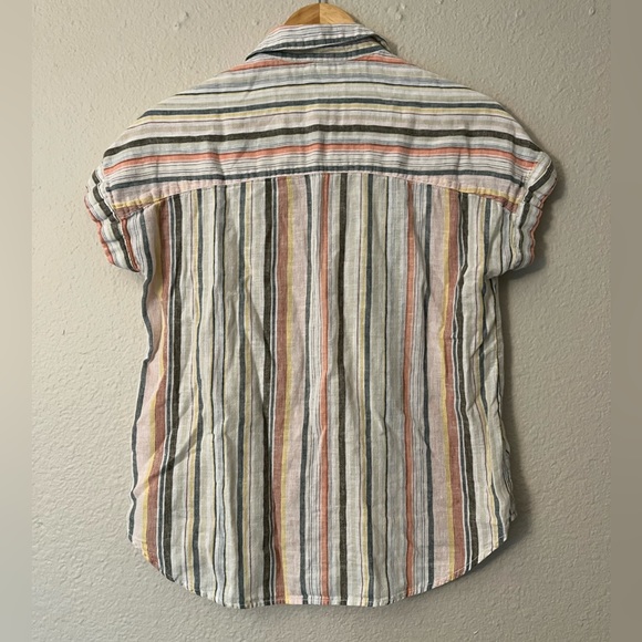 BeachLunchLounge Linen Button Down Stripe Short Sleeve Top Women’s Medium - Picture 2 of 4